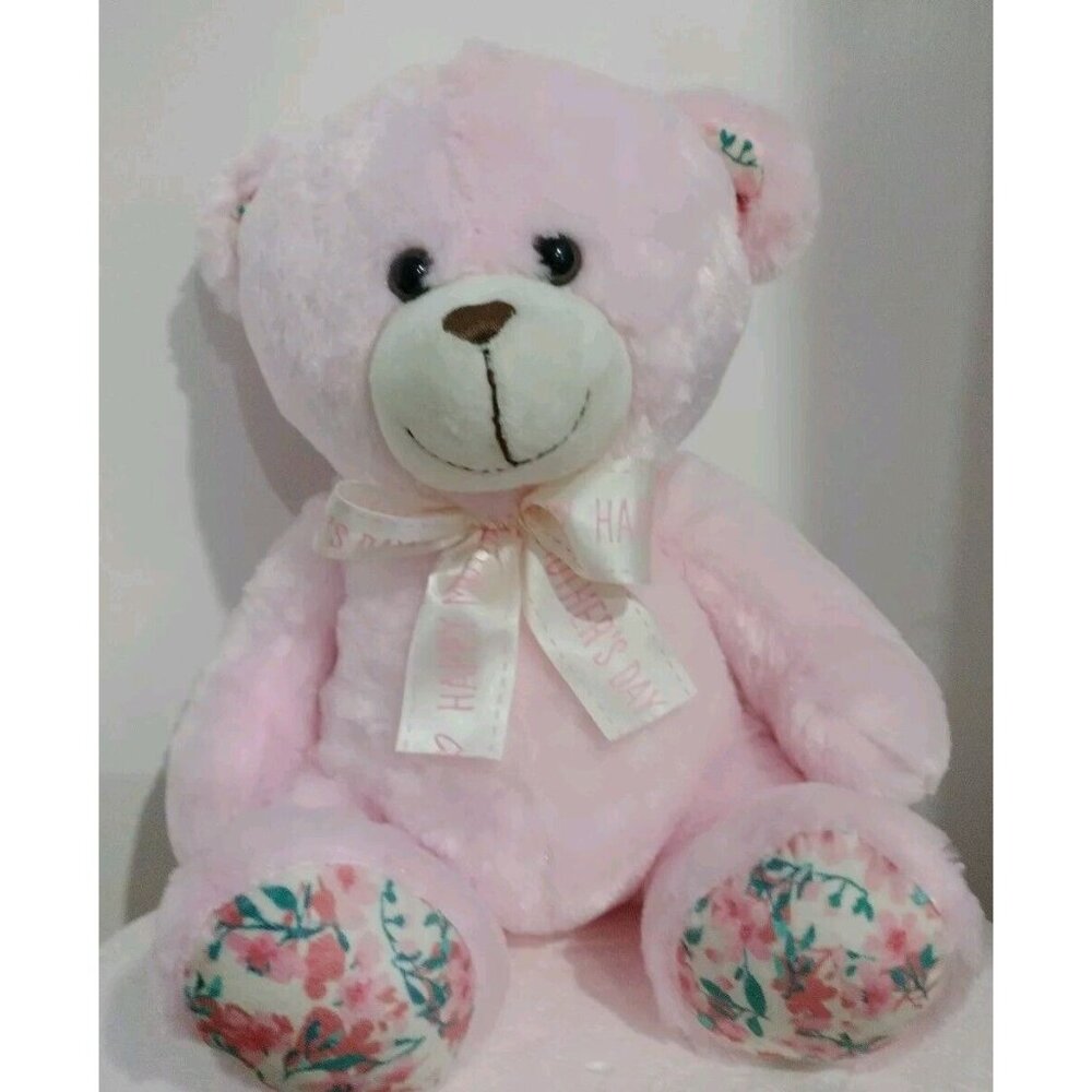 Happy Mother's Day Pink Teddy Bear Floral "Feet" Big Bow  Walgreens 14" New